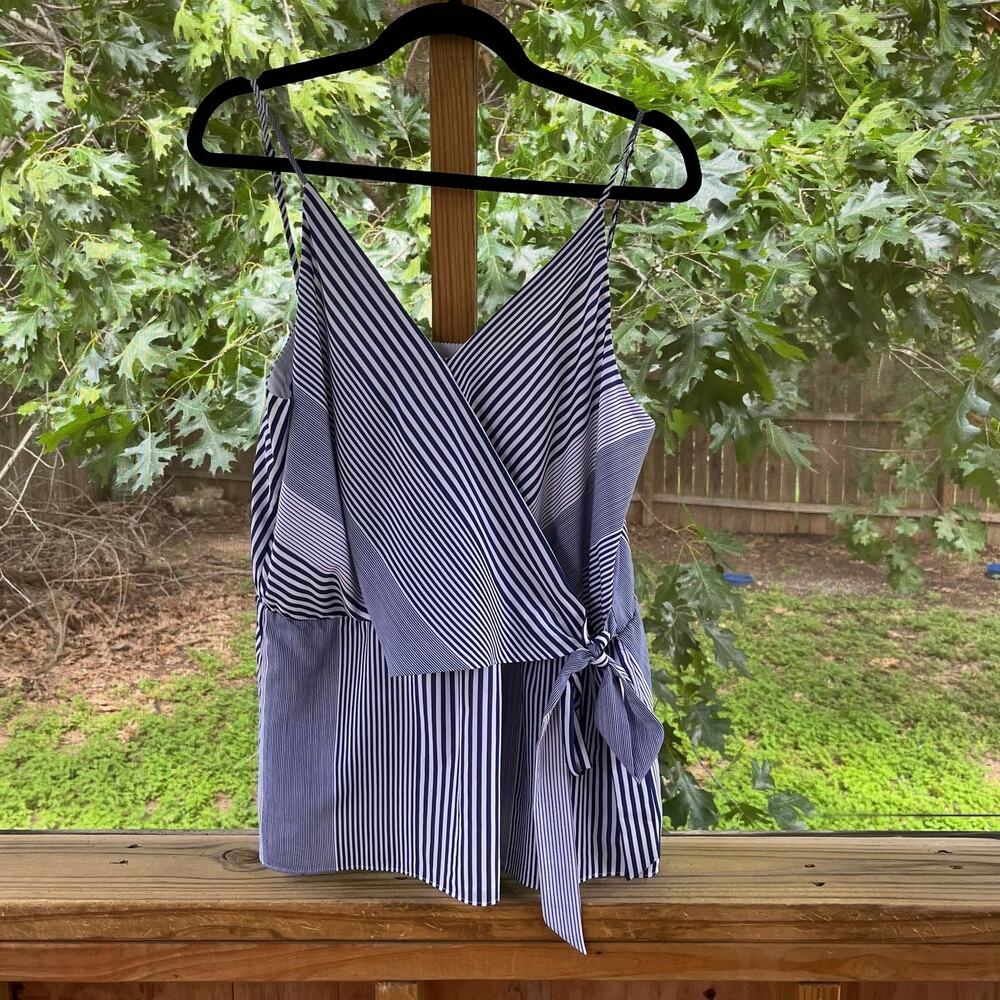 Banana Republic Navy and White Striped Wrap Tank